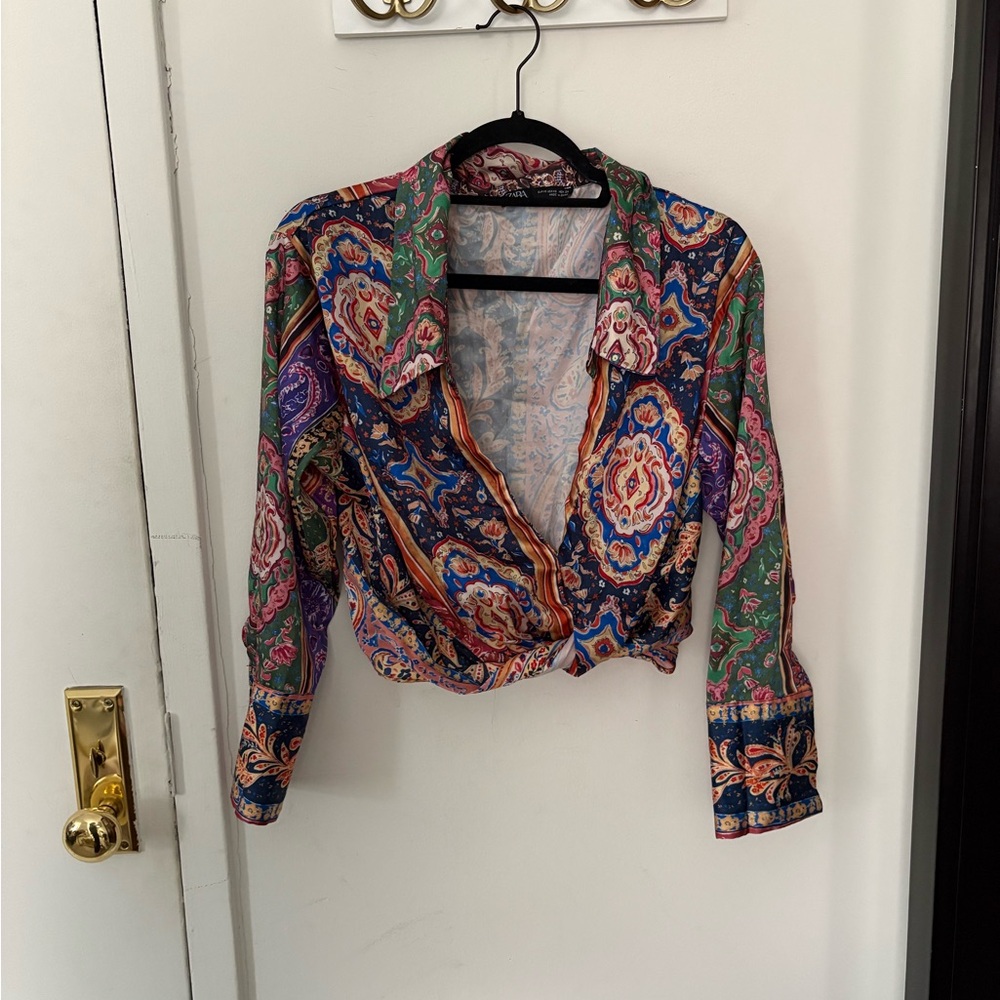 Zara Multicolor Paisley Button-Down Shirt - Navy, Green, Purple